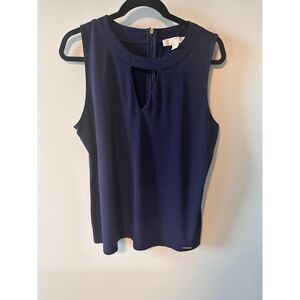 Michael Kors Navy Sleeveless Stretchy Top Back Zip Closure Front Keyhole Size XL